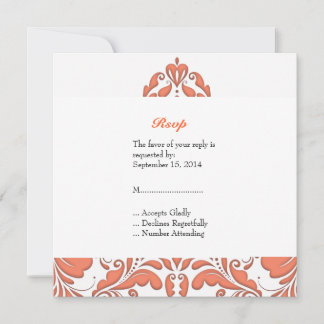 HeartyParty Coral And White Damask Heart Invitation