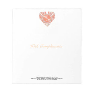 HeartyParty Coral And White Damask Heart Notepad