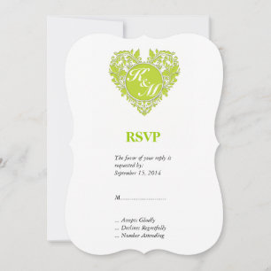 HeartyParty Lime Green And White Damask Heart Invitation