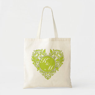 HeartyParty Lime Green And White Damask Heart Tote Bag
