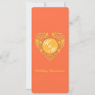 HeartyParty Orange and Yellow Damask Heart Invitation