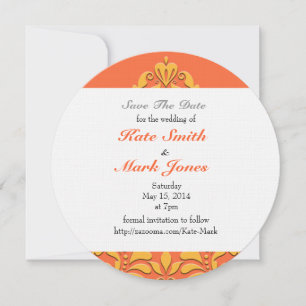 HeartyParty Orange and Yellow Damask Heart Save The Date