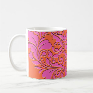 HeartyParty Orange & Pink Damask Heart Coffee Mug