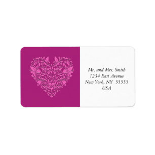 HeartyParty Pink And Cherry Damask Heart Label