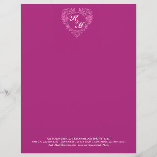 HeartyParty Pink And Cherry Damask Heart Letterhead Design