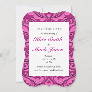 HeartyParty Pink And Cherry Damask Heart Save The Date