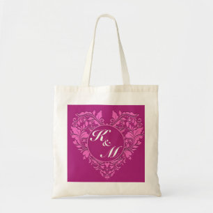 HeartyParty Pink And Cherry Damask Heart Tote Bag
