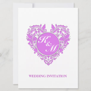 HeartyParty Pink And White Damask Heart Invitation