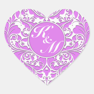 HeartyParty Pink And White Damask Heart Sticker