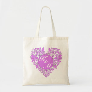 HeartyParty Pink And White Damask Heart Tote Bag