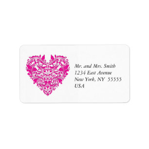 HeartyParty Pink Magenta And White Damask Heart Label