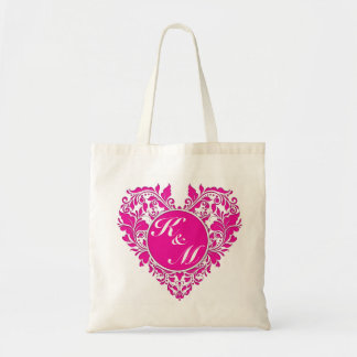 HeartyParty Pink Magenta And White Damask Heart Tote Bag