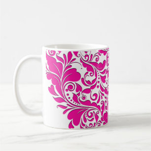 HeartyParty Pink Magenta & White Damask Heart Coffee Mug