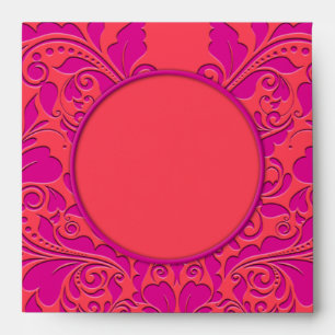 HeartyParty Raspberry and Magenta Damask Heart Envelopes