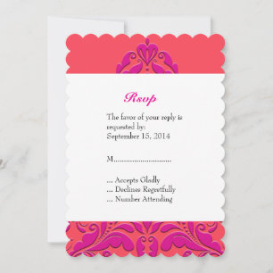 HeartyParty Raspberry and Magenta Damask Heart Invitation
