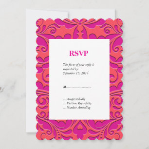 HeartyParty Raspberry and Magenta Damask Heart Invitation