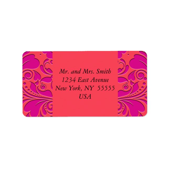 HeartyParty Raspberry and Magenta Damask Heart Label (Front)