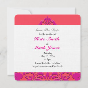 HeartyParty Raspberry and Magenta Damask Heart Save The Date