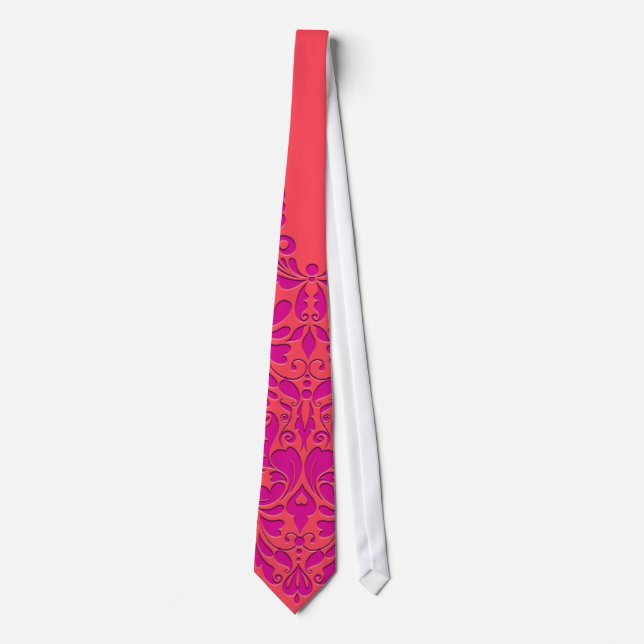 HeartyParty Raspberry and Magenta Damask Heart Tie (Front)