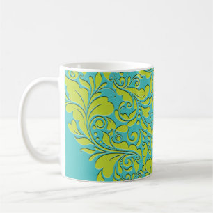 HeartyParty Turquoise & Lime Damask Heart Coffee Mug