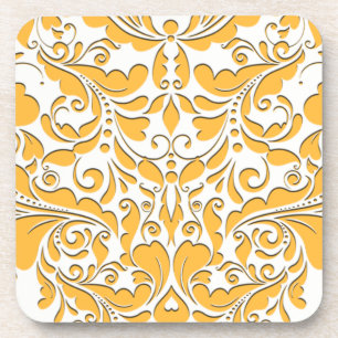 HeartyParty Yellow And White Damask Heart Coaster
