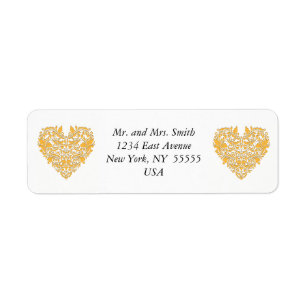 HeartyParty Yellow And White Damask Heart Return Address Label