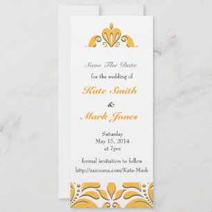 HeartyParty Yellow And White Damask Heart Save The Date
