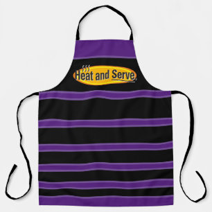 Heat and Serve Black Text Stripes Gfx Apron