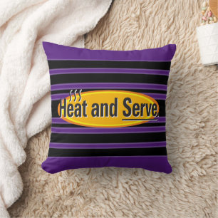 Heat and Serve Black Text Stripes Gfx Cushion
