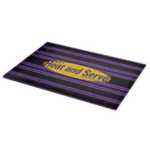 Heat and Serve Black Text Stripes Gfx Cutting Board