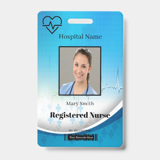 Heat Beat Cross Medical Vertical Photo ID Badge (Front)