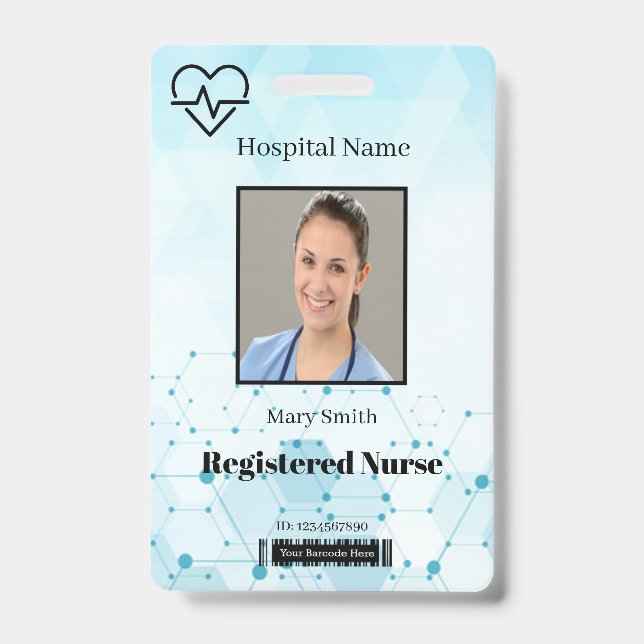 Heat Beat Molecule Medical Vertical Photo ID Badge (Front)