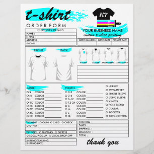 Heat Transfer Apparel T-shirt Print Order Form Flyer