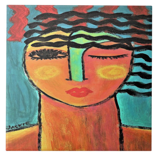 Heat Wave Abstract Portrait of a Woman Ceramic Tile (Front)