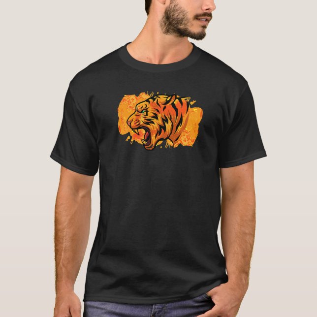 Heated Tiger Head Abstract Colourful Tiger Artwork T-Shirt (Front)