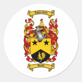 HEATH FAMILY CREST -  HEATH COAT OF ARMS CLASSIC ROUND STICKER