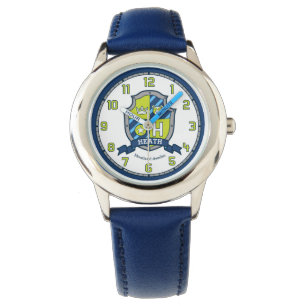 Heath name meaning letter H crest bear blue Watch