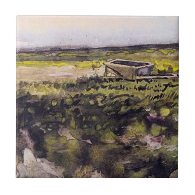 Heath with a Wheelbarrow by Vincent van Gogh Ceramic Tile (Front)
