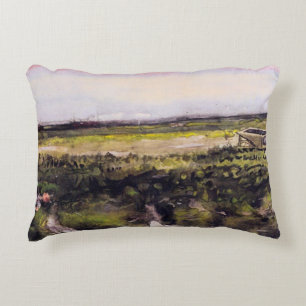 Heath with a Wheelbarrow by Vincent van Gogh Decorative Cushion