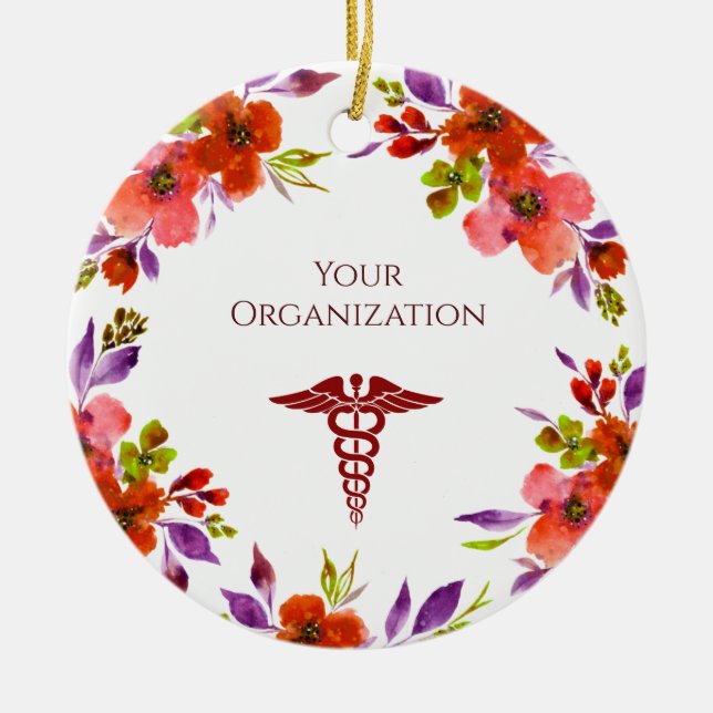 Heathcare Hospital Custom Floral Ceramic Ornament (Front)