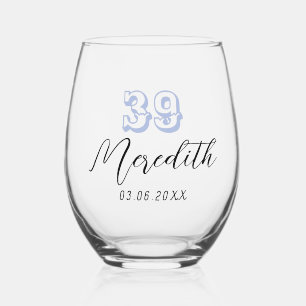 Heather Birthday Number Black Name Date Stemless Wine Glass