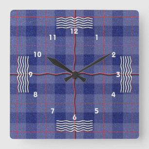 Heather Blue Plaid Square Wall Clock