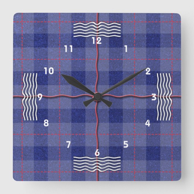 Heather Blue Plaid Square Wall Clock (Front)