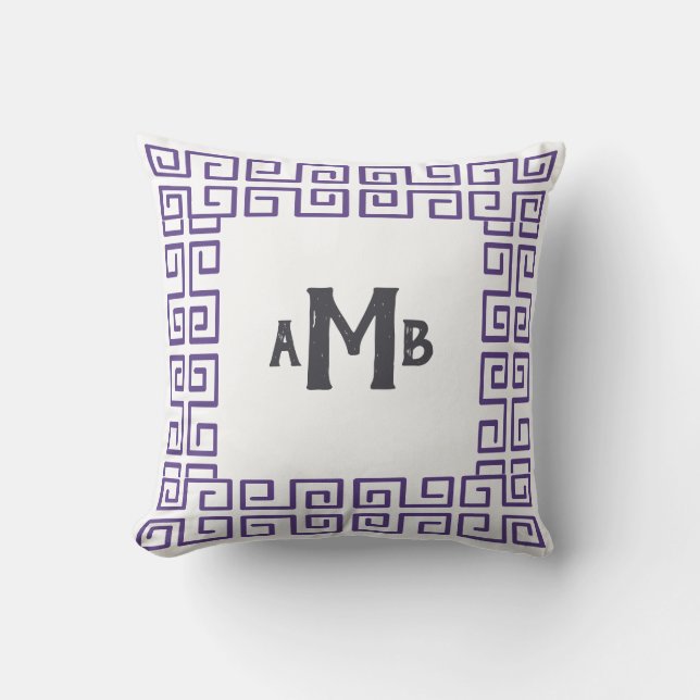 Heather Chinoiserie Greek Key Border Monogram Cushion (Front)
