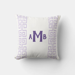 Heather Chinoiserie Greek Key Stripe Monogram Cushion