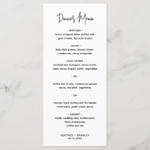 Heather Elegant Black White Minimal Modern Wedding Menu