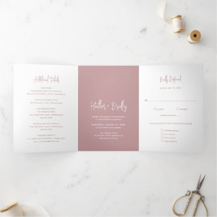 Heather Elegant Dusty Rose Minimal Modern Wedding Tri-Fold Invitation