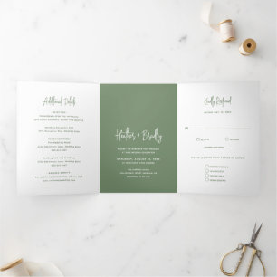 Heather Elegant Sage Green Minimal Modern Wedding Tri-Fold Invitation