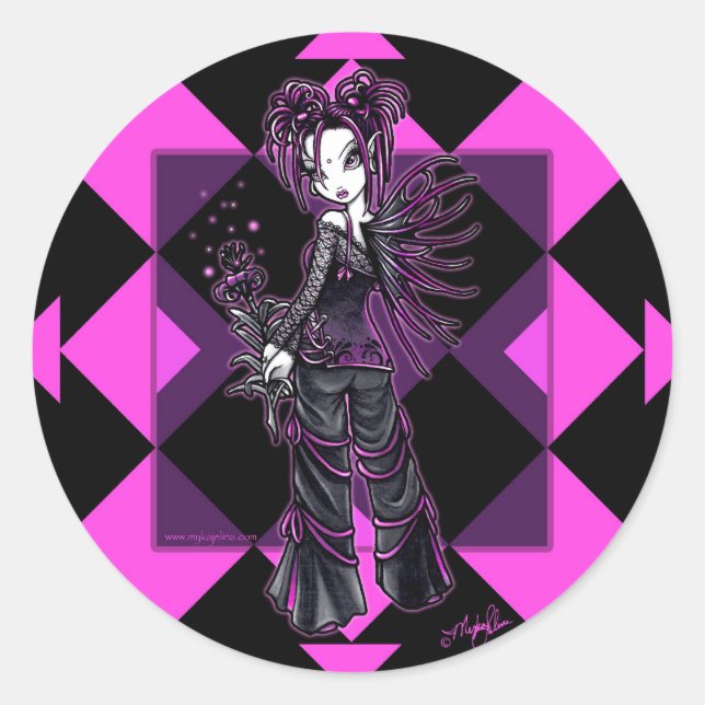 "Heather" Gothic Pink Flower Fairy Stickers (Front)