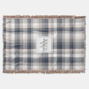 Heather Grey and Light Cream Plaid Family Name Throw Blanket